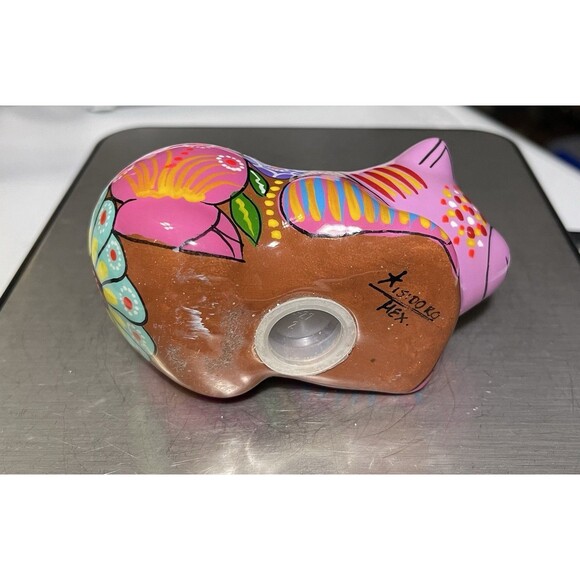 Mexican Talavera? Pig Saltshaker Pottery Colorful Painted Florals Signed DO RO - Picture 6 of 10